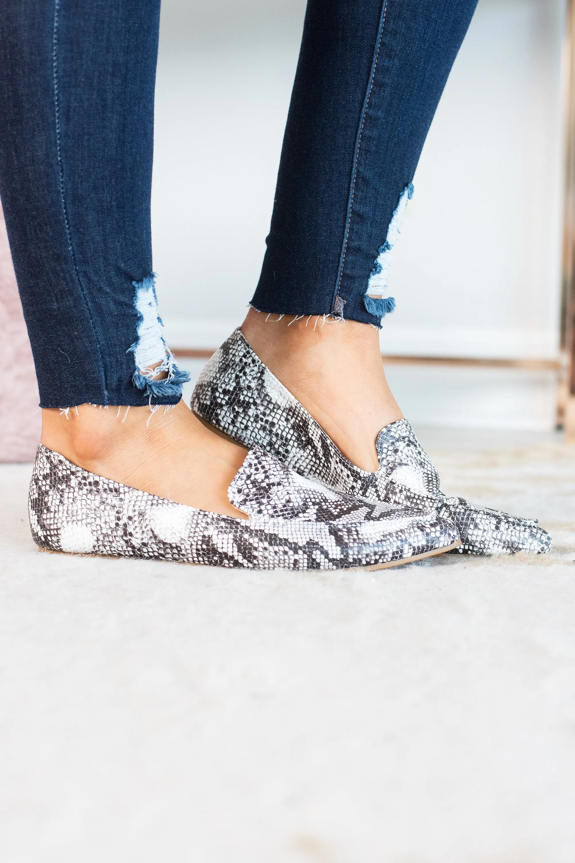 Get To The Office Gray Snake Loafers