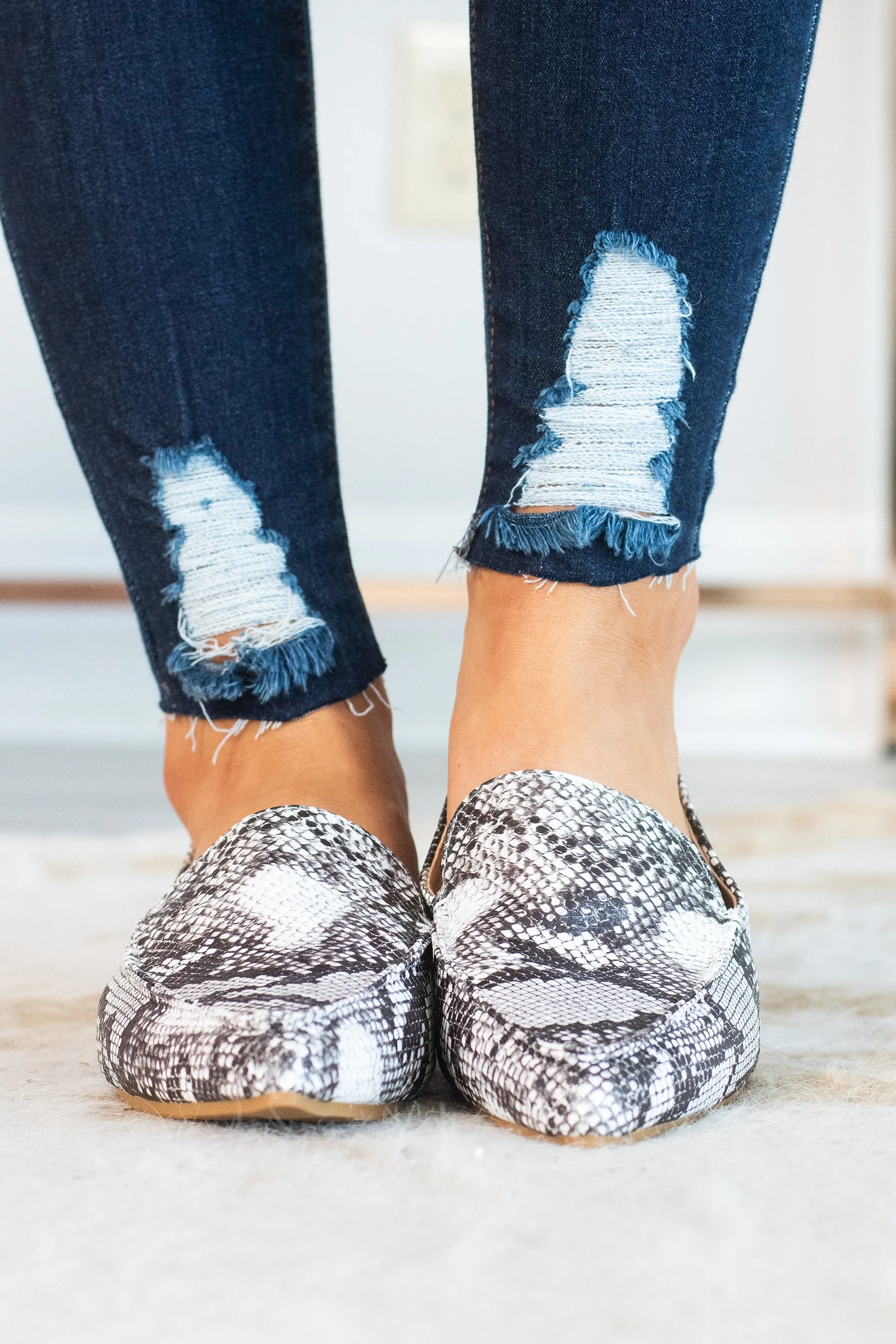 Get To The Office Gray Snake Loafers