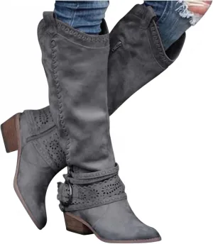 Gibobby Boots for Womens Mid Knee High Boots Chunky Heel Wide Calf Side Zip Fashion Winter Cowboy Booties