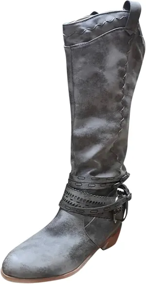Gibobby Cowboy Boots for Women Sunflowers Embroidery Boots Retro Square Toe Pull On Boots Chunky Heel Western Mid Calf Shoes 52