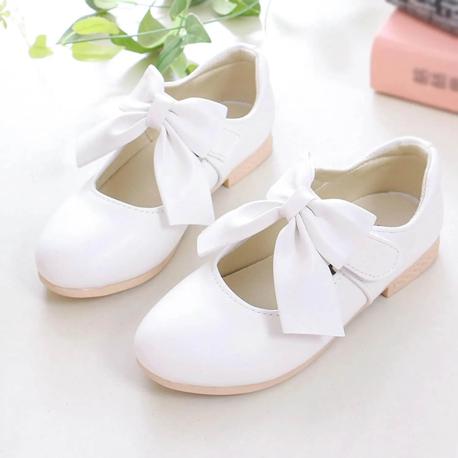 Girls Ballet Shoes Flower Girls Mary Jane Flats with Bow Toddler Dress Shoes Party Wedding Church Shoes for Kids