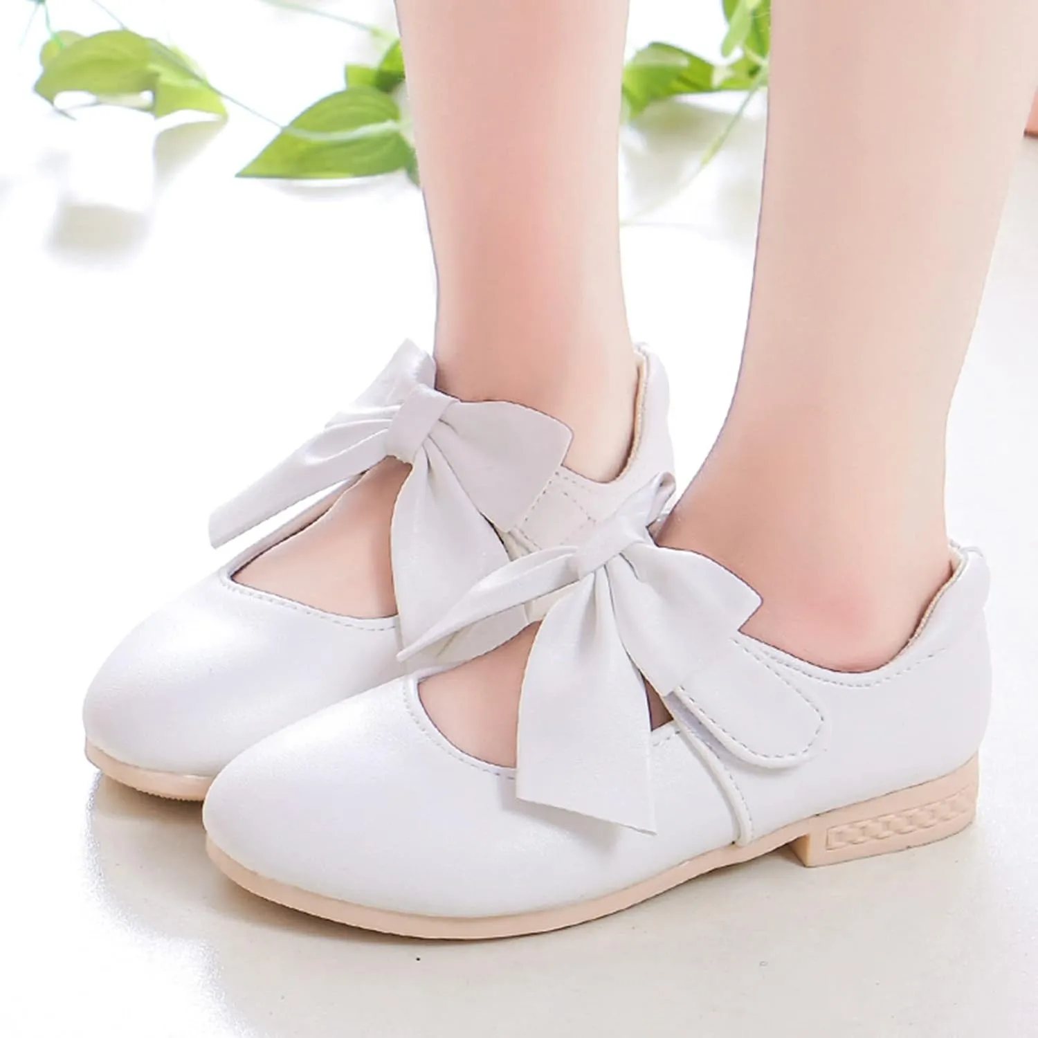 Girls Ballet Shoes Flower Girls Mary Jane Flats with Bow Toddler Dress Shoes Party Wedding Church Shoes for Kids