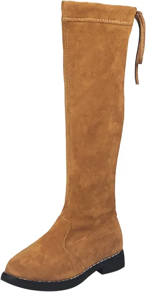 Girls Over The Knee Boots Thigh High Chunky Black Faux Lined Low Heel Boots Long Stretch Fall Winter Pointed Boots