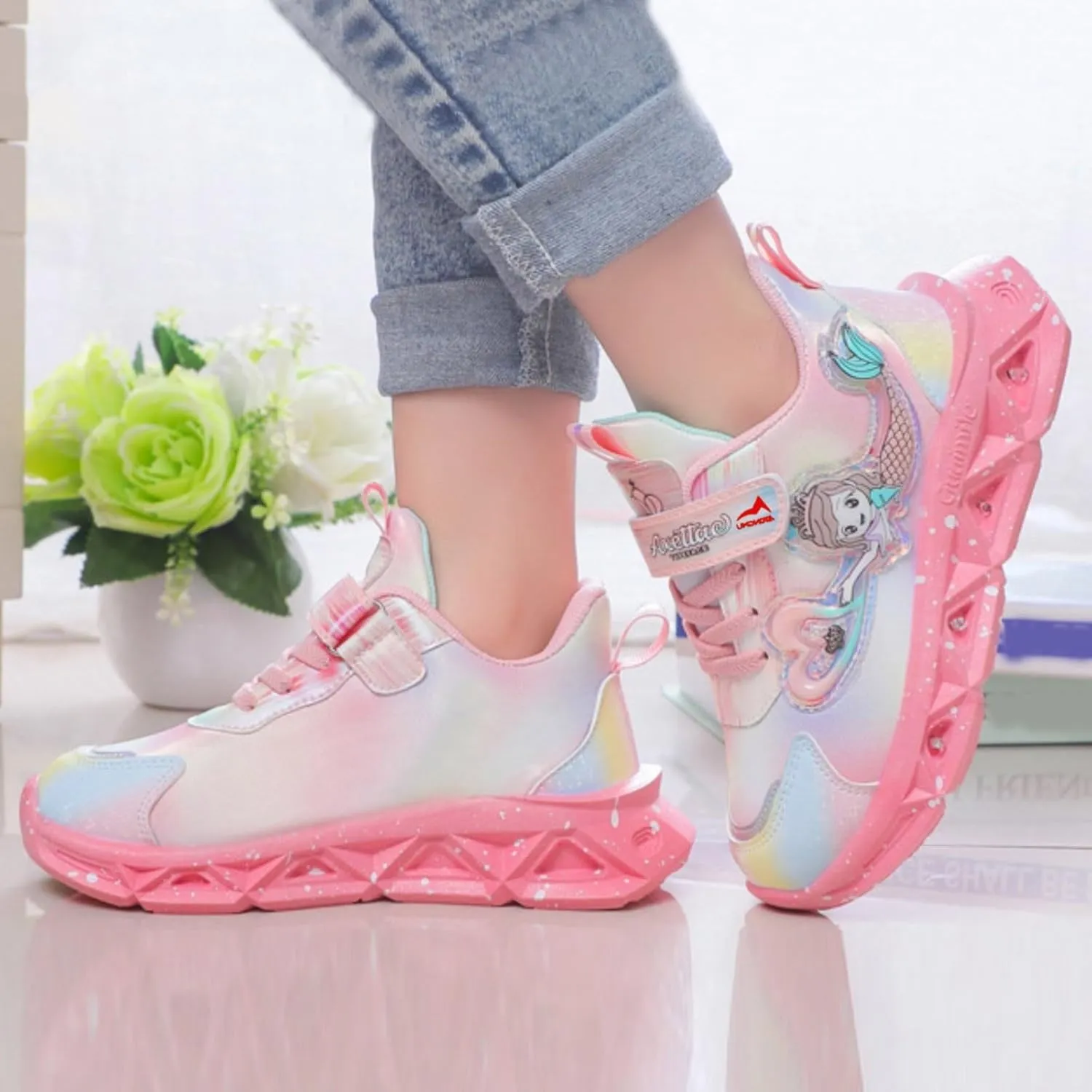 Girls Sneakers, Fashion Athletic Running Sports Sneakers, Kids Cute Princess Lace Up Walking Shoes