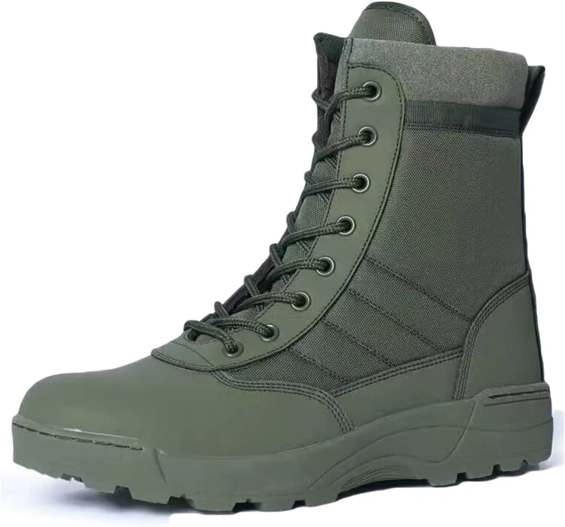 HARGLESMAN Mens Military Tactical Work Boots Side Zipper Leather Motorcycle Combat Boots