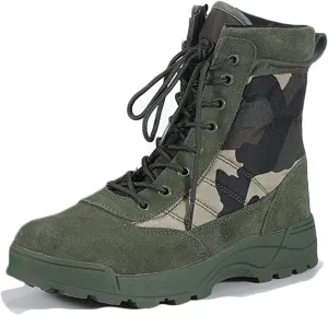 HARGLESMAN Mens Military Tactical Work Boots Side Zipper Leather Motorcycle Combat Boots