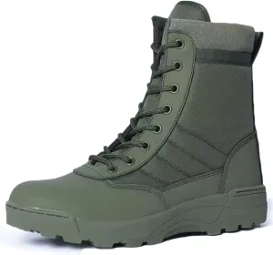 HARGLESMAN Mens Military Tactical Work Boots Side Zipper Leather Motorcycle Combat Boots