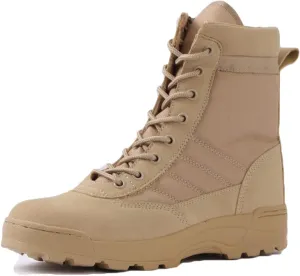 HARGLESMAN Mens Military Tactical Work Boots Side Zipper Leather Motorcycle Combat Boots
