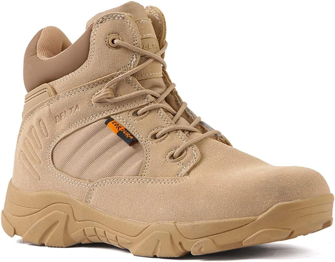 HARGLESMAN Men's Tactical Boots 6 Inches Combat Military Work Desert Leather Boots with Zipper