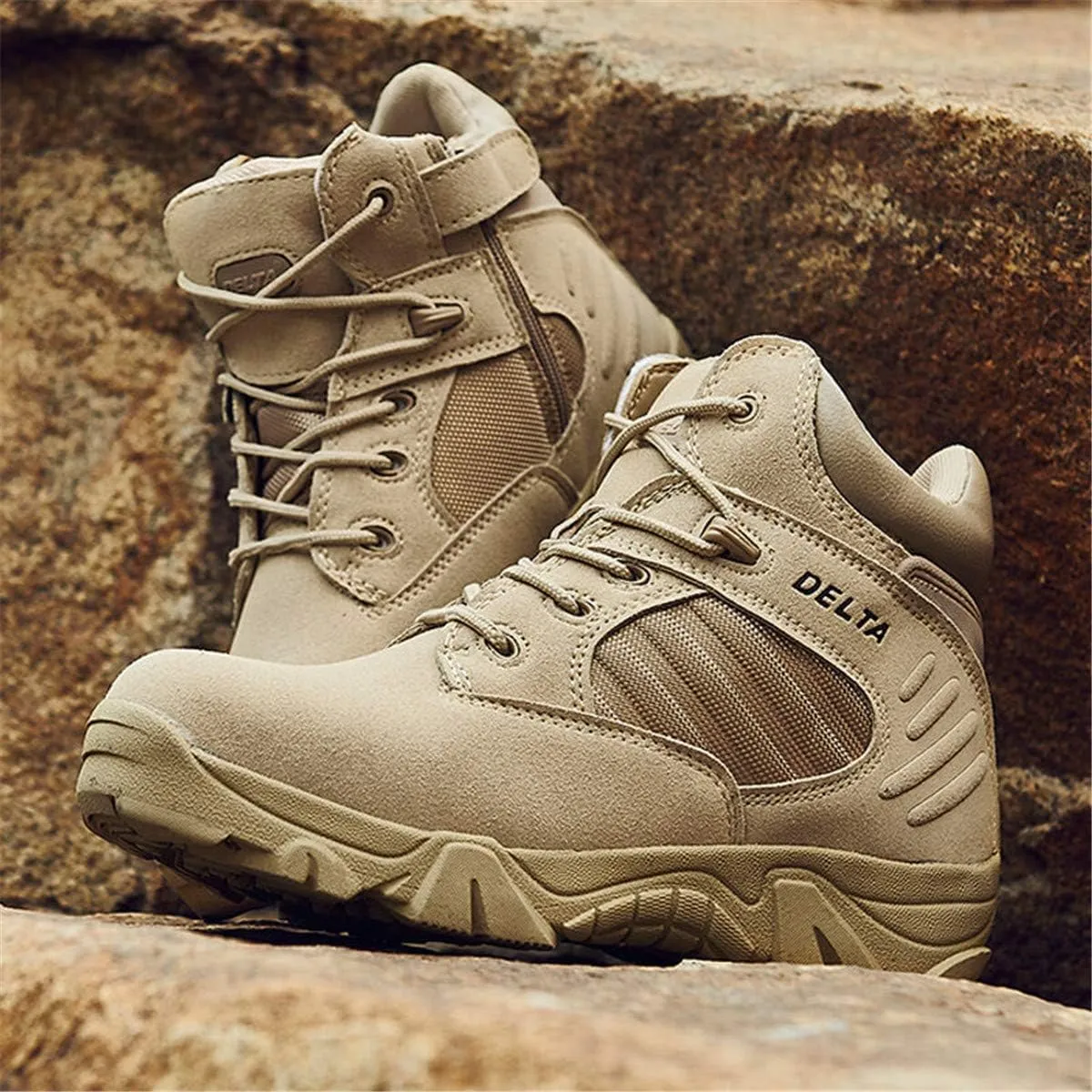 HARGLESMAN Men's Tactical Boots 6 Inches Combat Military Work Desert Leather Boots with Zipper