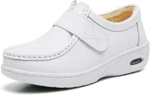 Healthcare Leather Nurse Shoes, Women's Winter Fleece Non-Slip Adjustable Soft Leather Nurse Shoes, Anti Slip Air Cushion Orthopedic Nursing Work Shoes, for Nurse Work