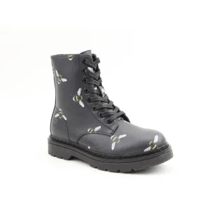 Heavenly Feet Justina 2 Bee Print Ladies Black Vegan Zip & Lace Ankle Boots