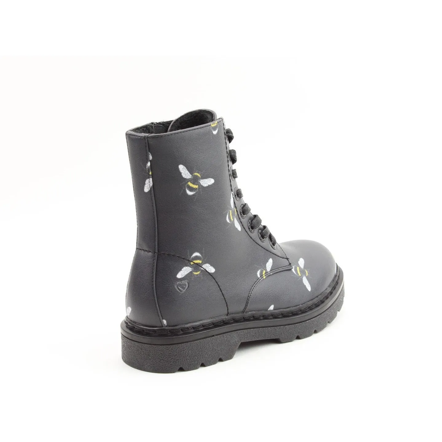 Heavenly Feet Justina 2 Bee Print Ladies Black Vegan Zip & Lace Ankle Boots