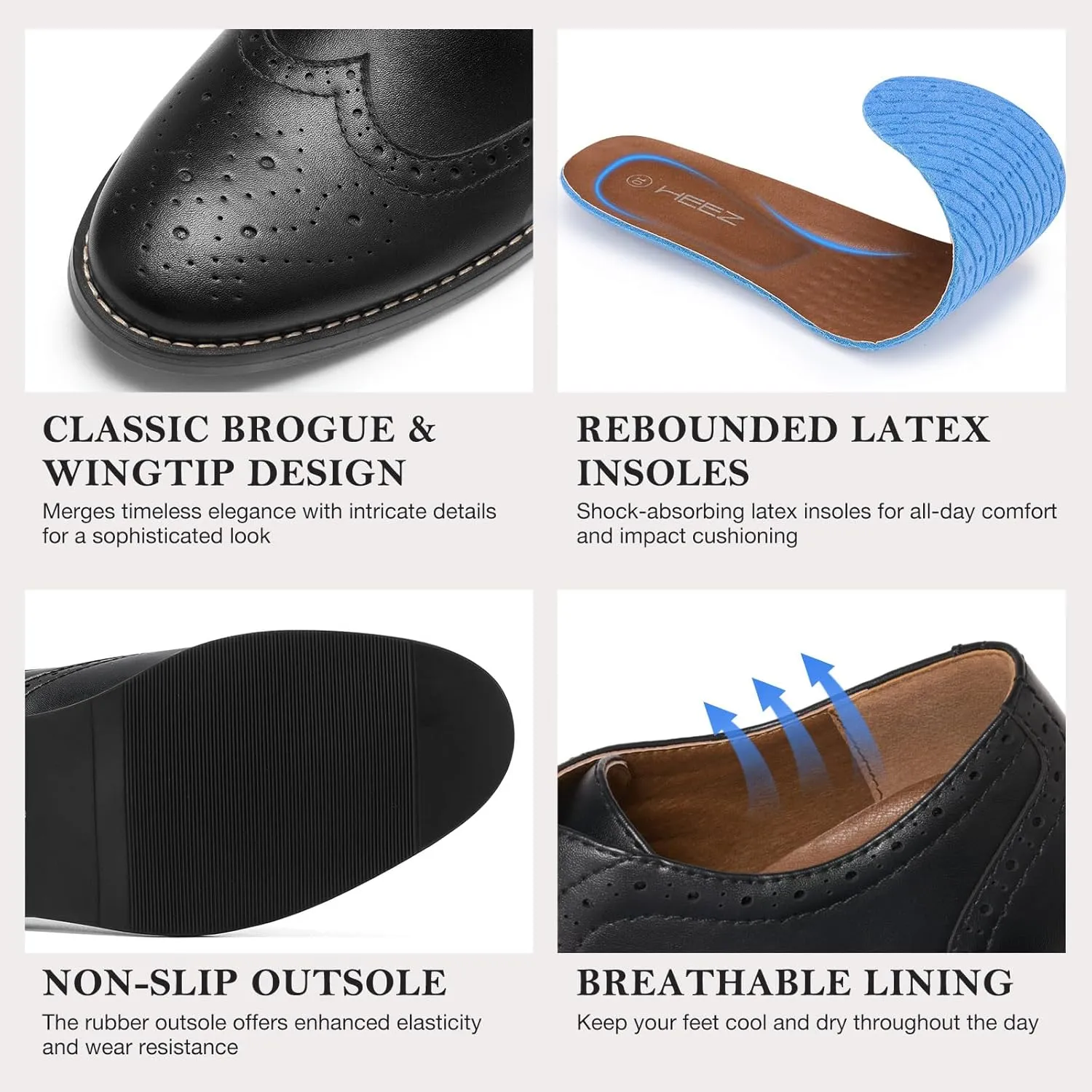 HEEZ Mens Dress Shoes Black Oxford Shoes for Men Wingtip Casual Formal Business Shoe Comfortable Non Slip TPR Outsole