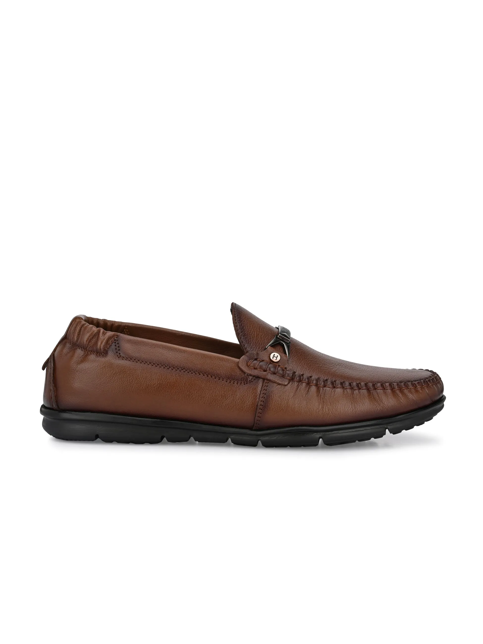 Hitz Men's Tan Leather Slip-On Comfort Loafer Shoes