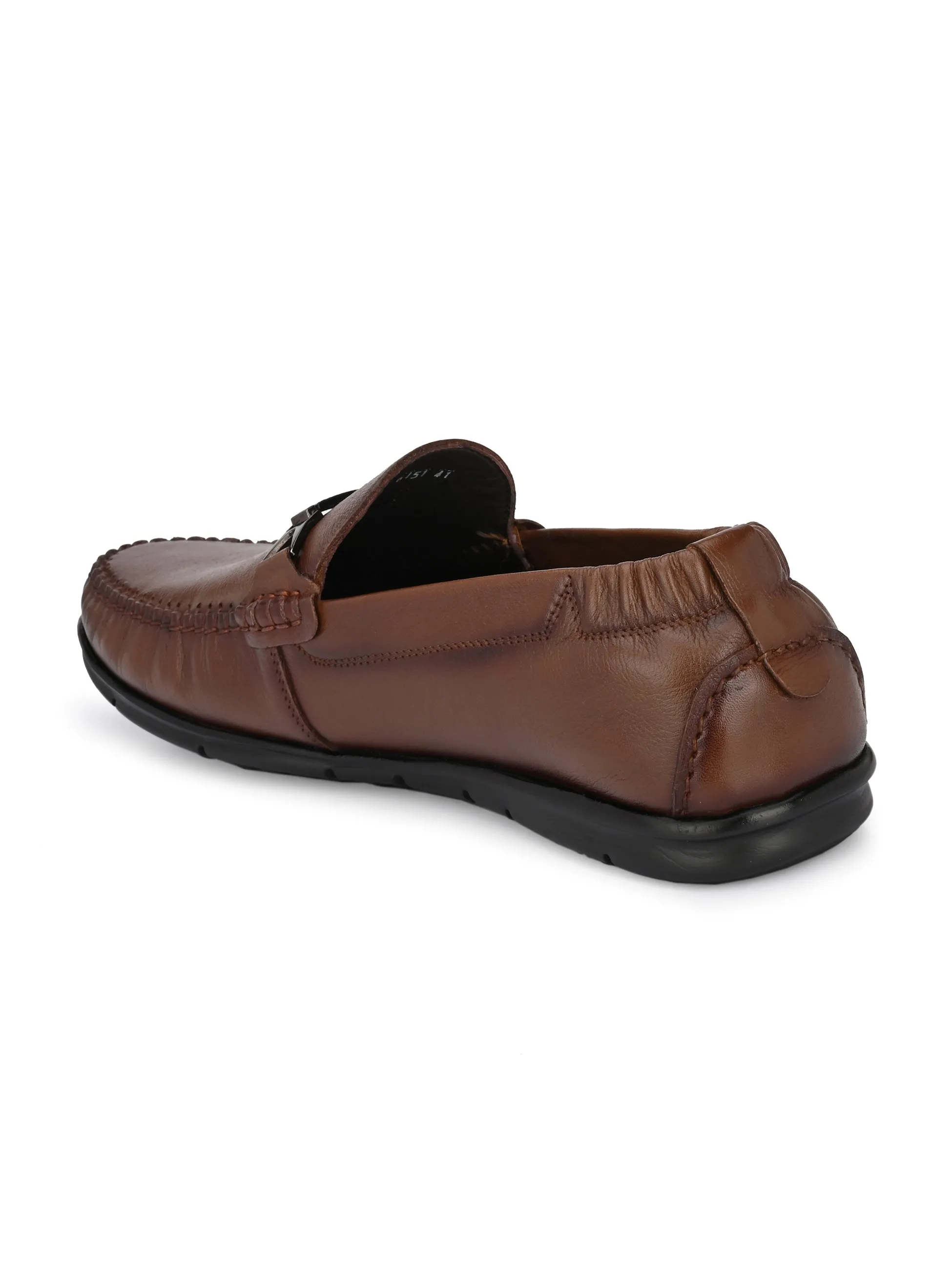 Hitz Men's Tan Leather Slip-On Comfort Loafer Shoes