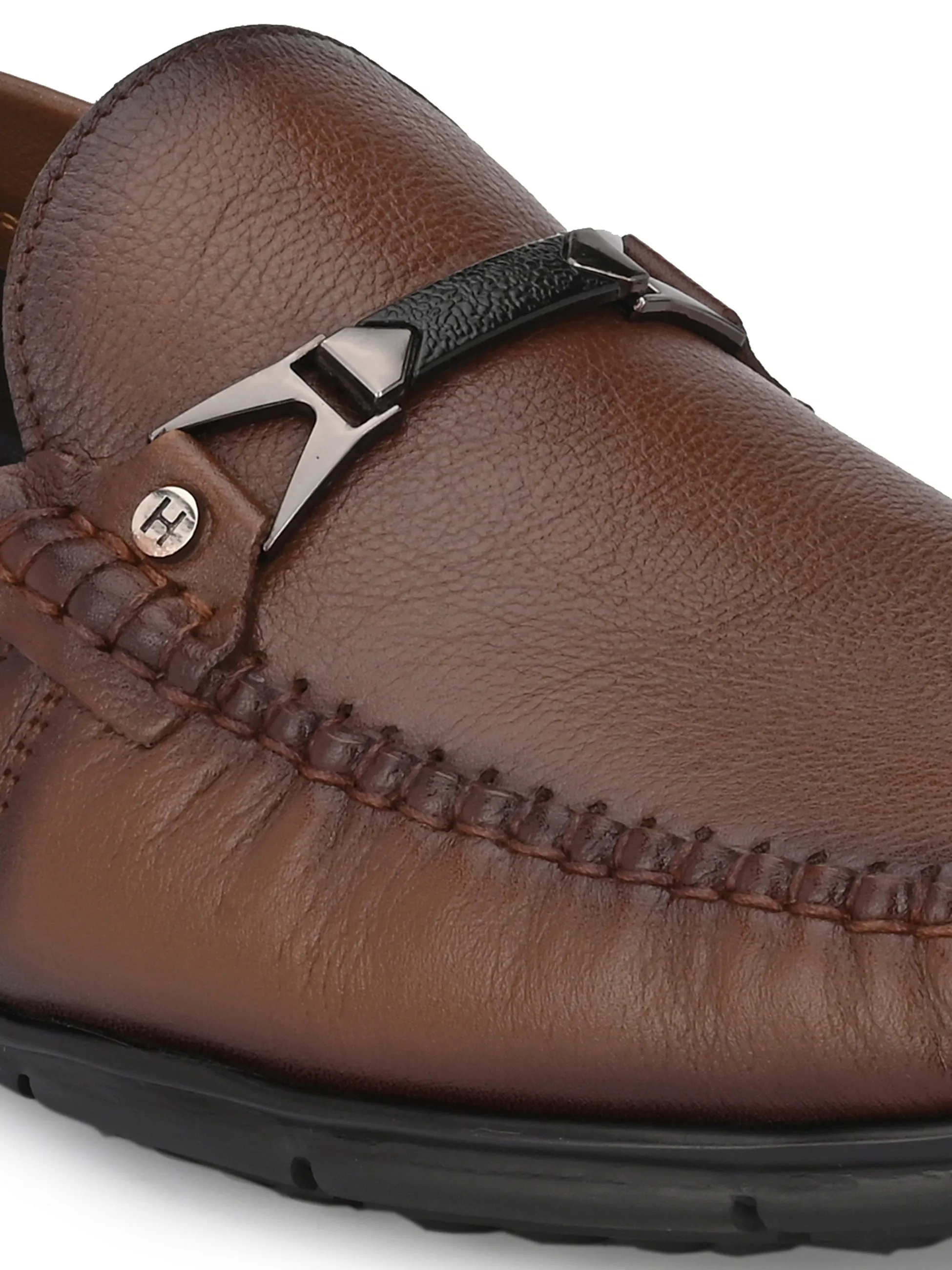 Hitz Men's Tan Leather Slip-On Comfort Loafer Shoes