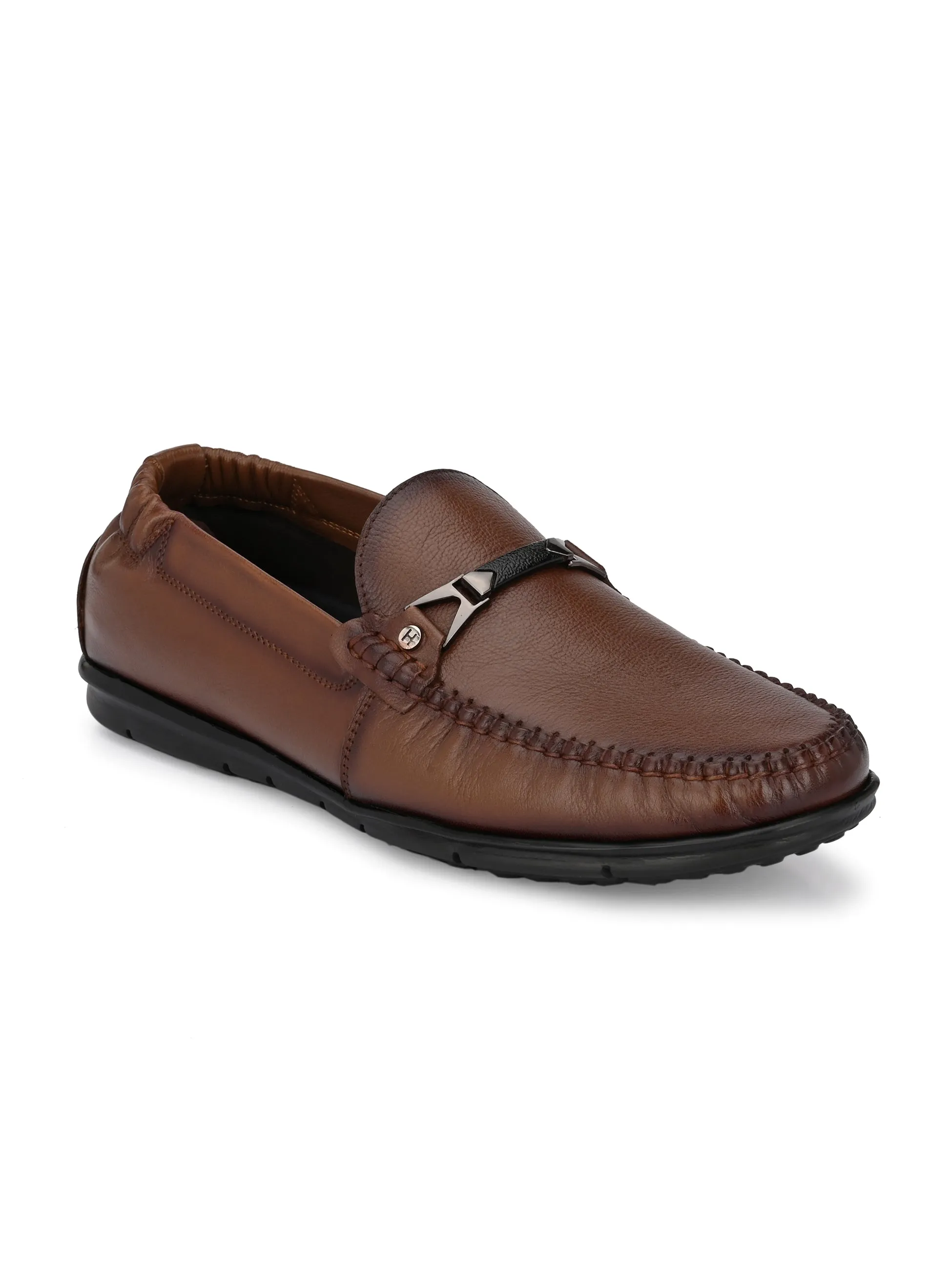 Hitz Men's Tan Leather Slip-On Comfort Loafer Shoes