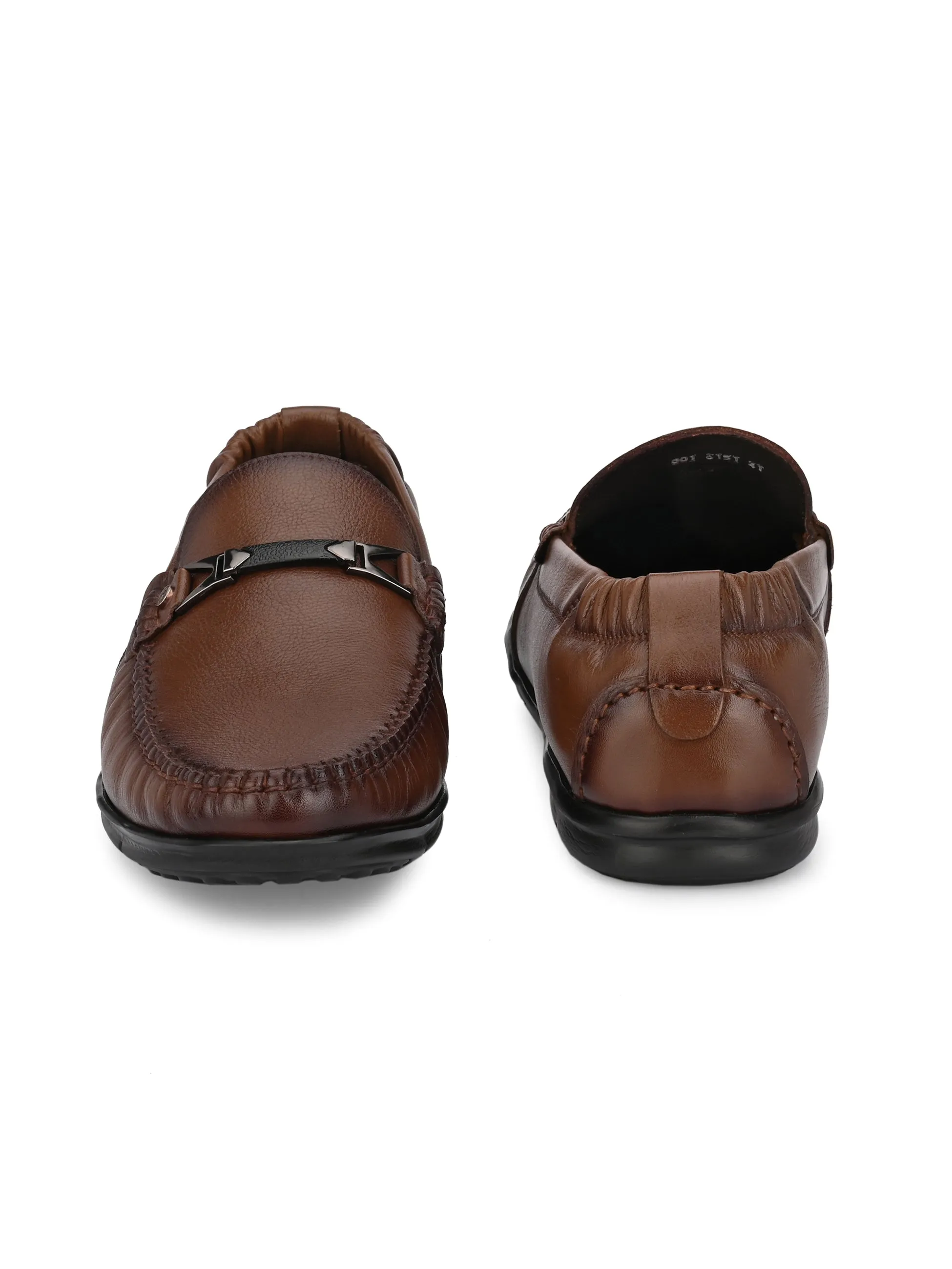Hitz Men's Tan Leather Slip-On Comfort Loafer Shoes