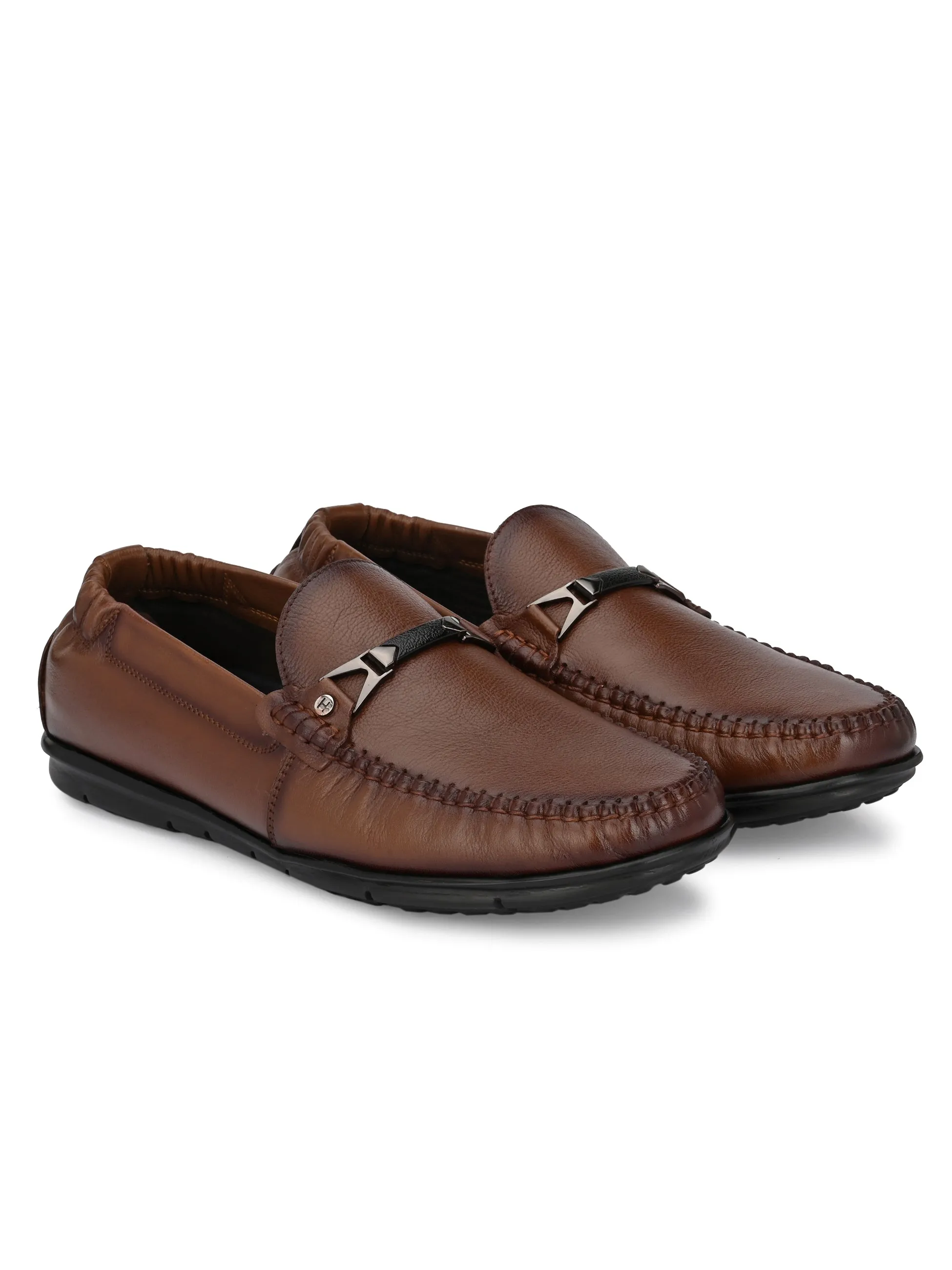Hitz Men's Tan Leather Slip-On Comfort Loafer Shoes