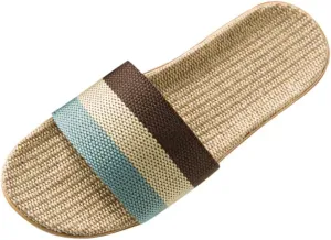 House Slippers for Women Open Toe Indoor Flat Shoes Travel Cotton Linen Slippers Slip Bedroom Silent Cozy Sandals