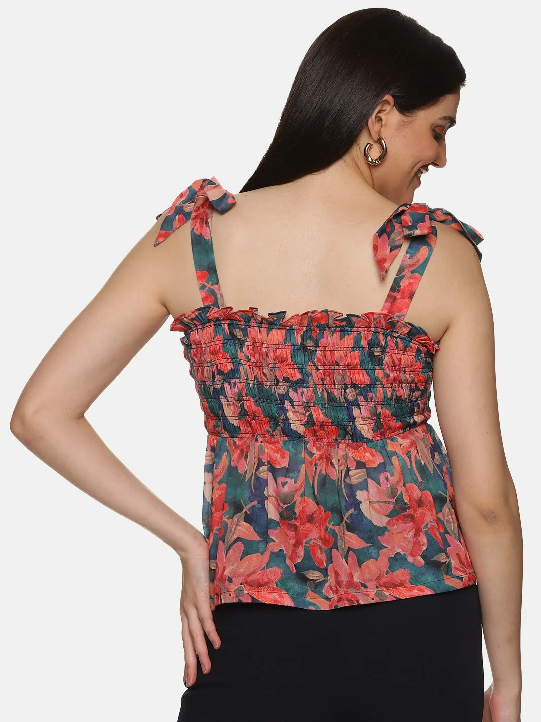 IS.U Floral Multicolor Tie-Up Peplum Top