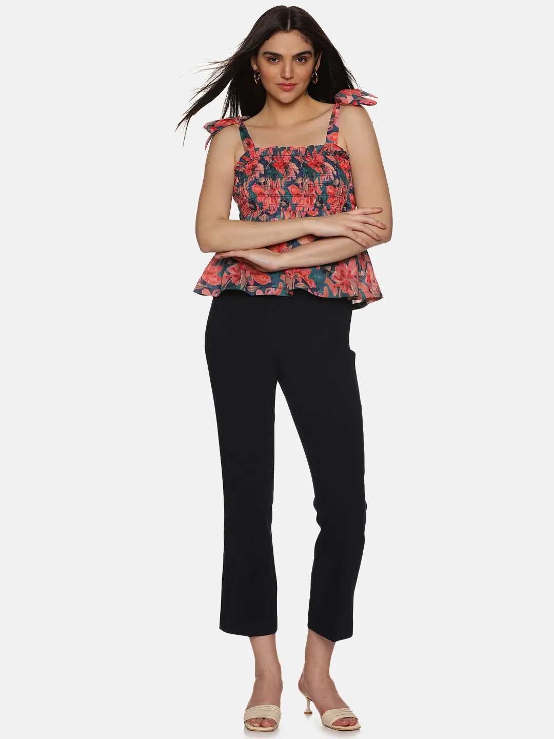 IS.U Floral Multicolor Tie-Up Peplum Top