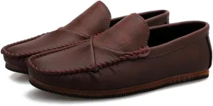 JIADELI Men's Loafers Vegan Leather Stitching Details Round Toe Rubber Sole Resistant Flat Heel Lightweight Party Casual Slip On (Color : Red, Size : 8)