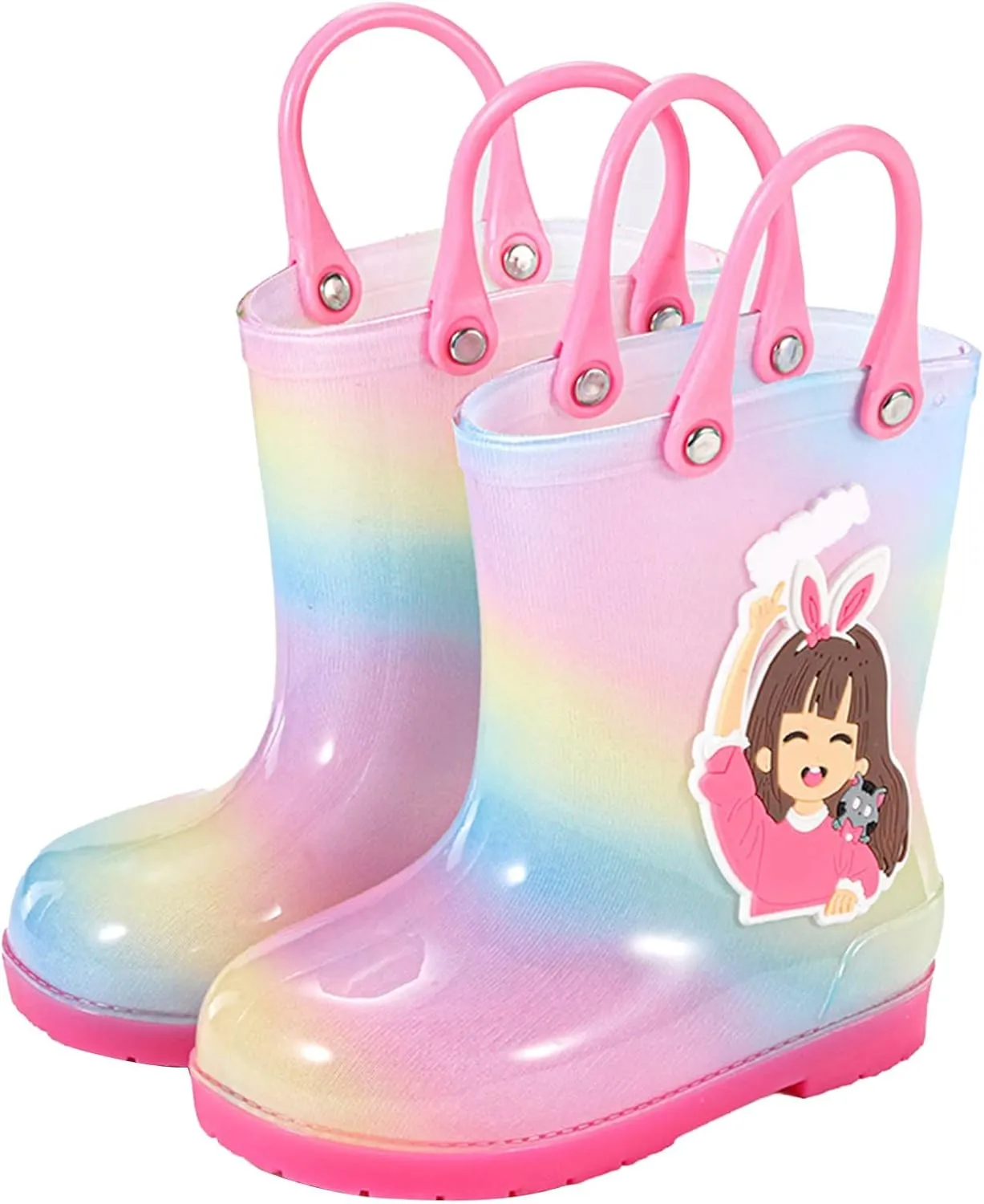 Kids Rain Boots For Girls Toddler Shoes For Rainy Days Rubber Cute Girls Printed With Easy On Handles Toddler on Boots