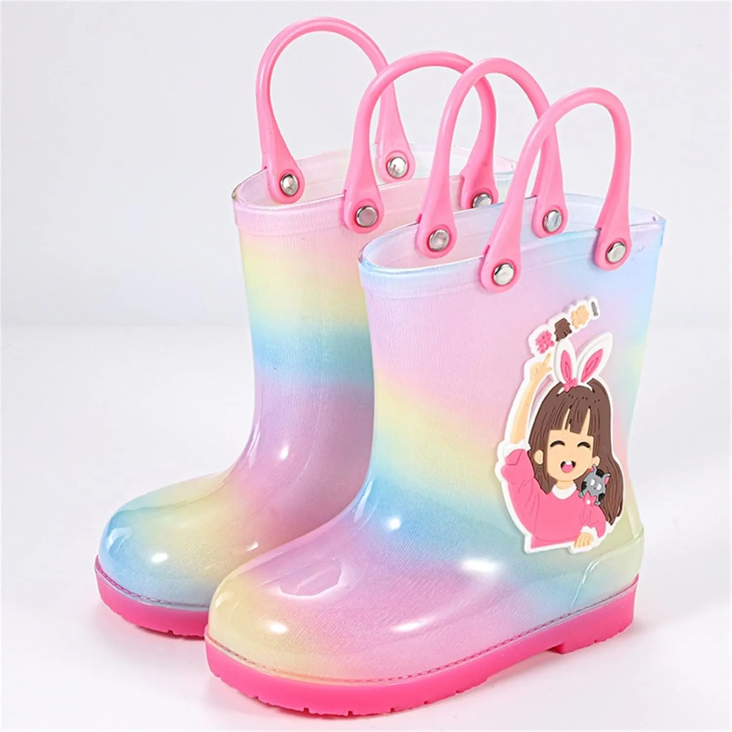 Kids Rain Boots For Girls Toddler Shoes For Rainy Days Rubber Cute Girls Printed With Easy On Handles Toddler on Boots