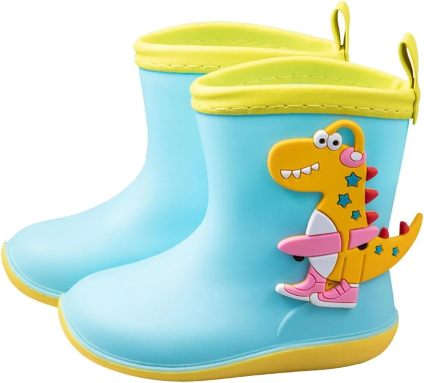 Kids Rubber Rain Boots Toddler Non Slip Water Shoes Cute Cartoon Dinosaur Waterproof Boots for Boys Girls