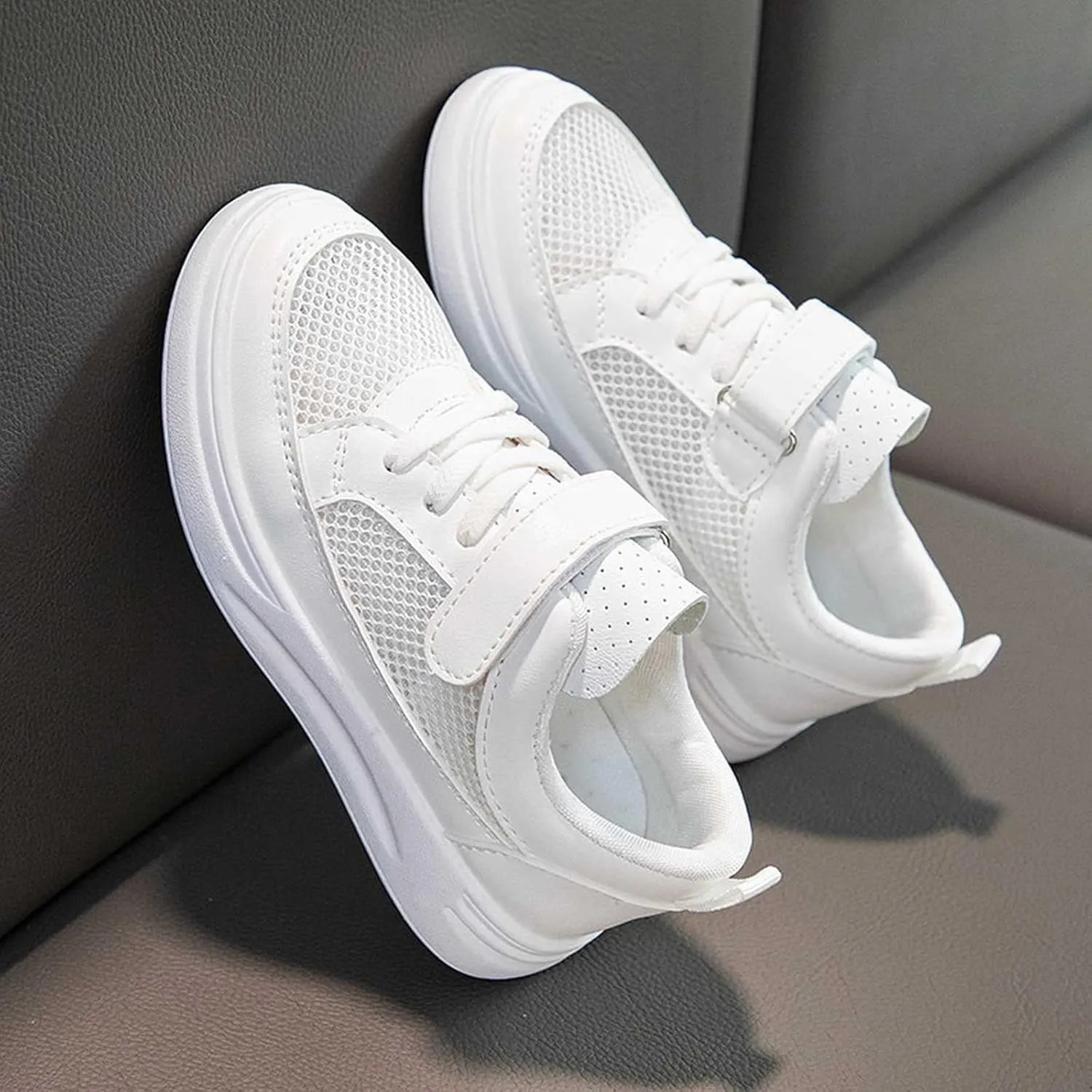 Kids' Simple Strap Leather Sneakers Toddler Casual Athletic Mesh Shoes for Boys and Girls Durable and Comfortable Fit