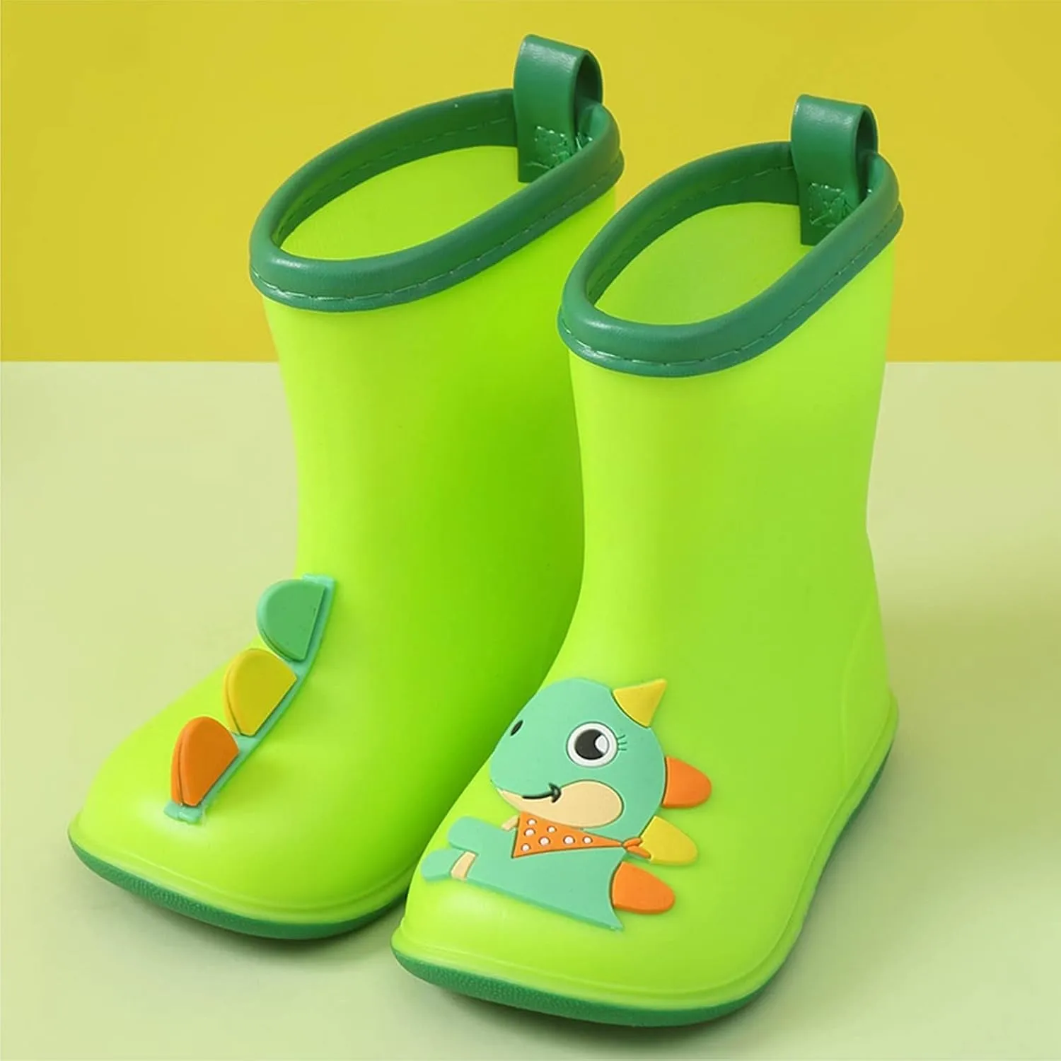 Kids Toddler Rain Boots for Girls Boys Dinosaur Cartoon Waterproof Rain Shoes Patterns Boot with Easy On Handles