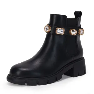LAICIGO Girl's Lug Sole Ankle Boots Platform Chunky Heel Round Toe Non-Slip Zipper Chelsea Booties