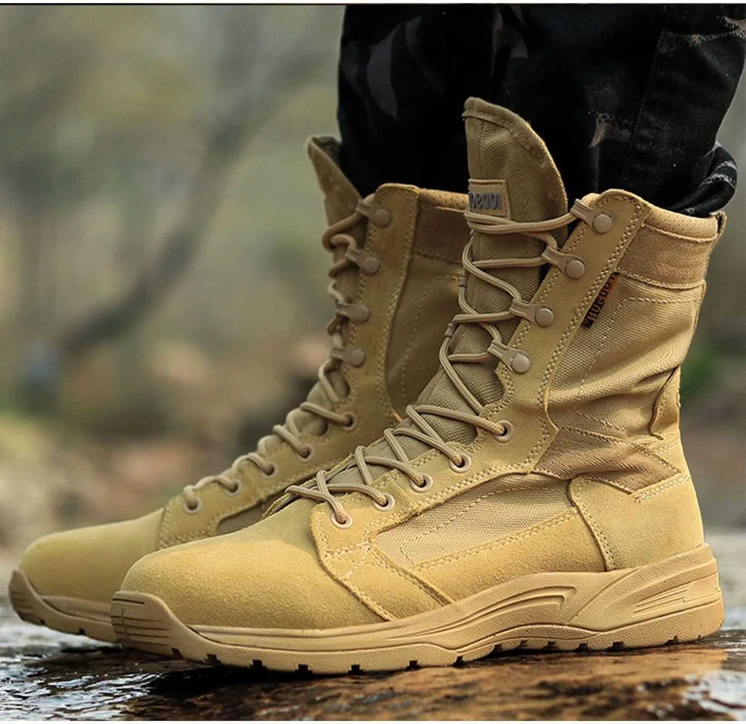 Lightweight Combat Military Boots for Men, Summer Breathable Wear-resistant Non-slip High-top Tactical Desert Boots, for Outdoor Mountaineering Hiking Shoes