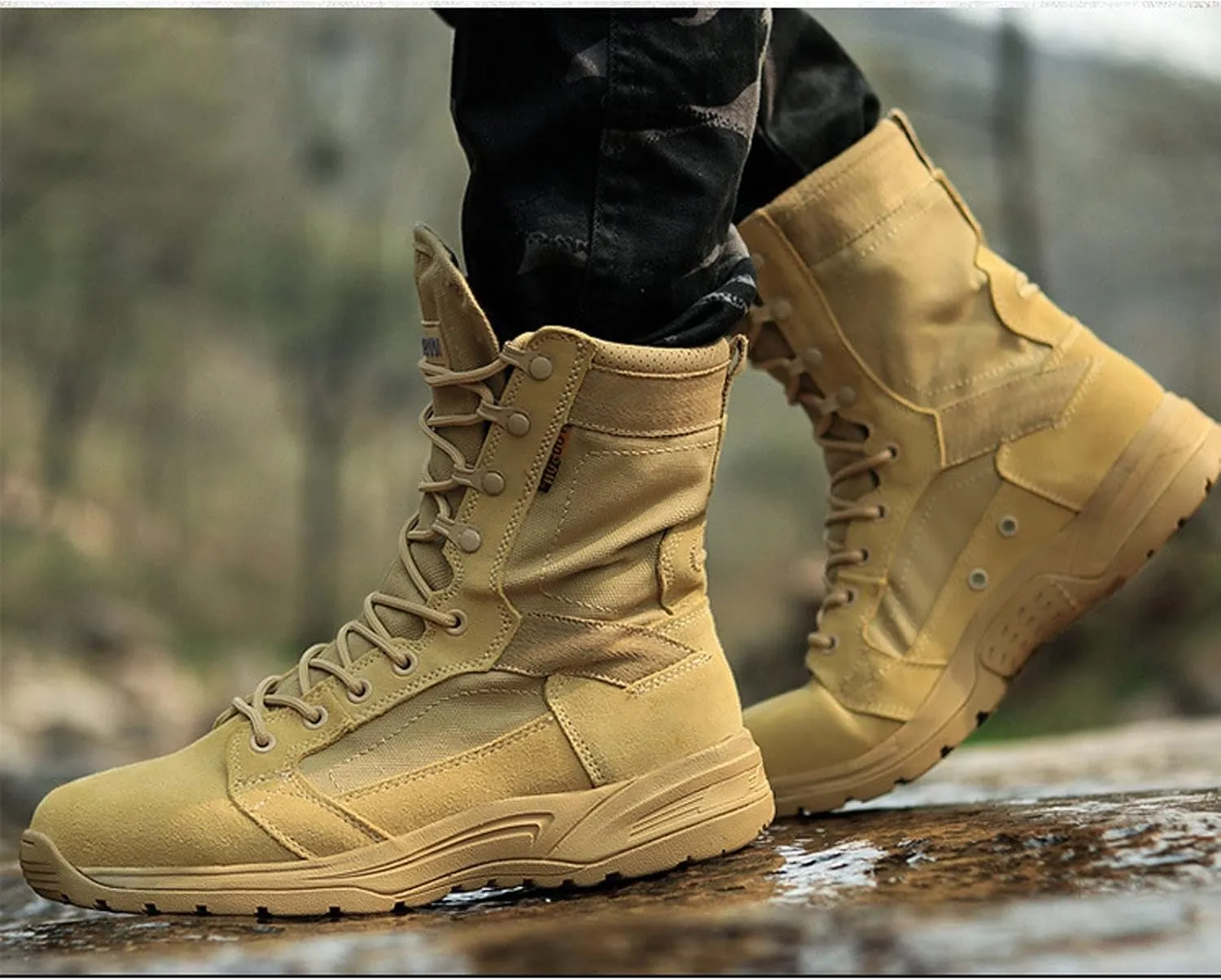 Lightweight Combat Military Boots for Men, Summer Breathable Wear-resistant Non-slip High-top Tactical Desert Boots, for Outdoor Mountaineering Hiking Shoes