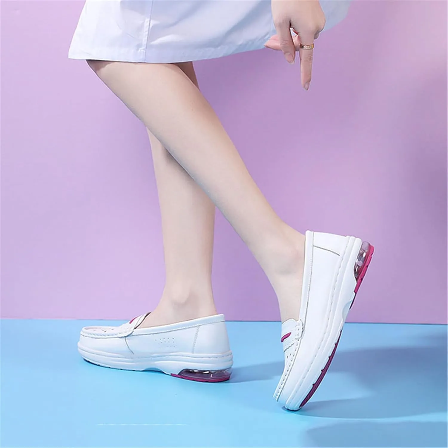 Lightweight Comfortable Nurse Shoes, Women's Slip-On Breathable Hollow Out Soft Bottom Leather Nurse Shoes, Fashionable Platform Orthopedic Slip Resistant Non Tiring Feet