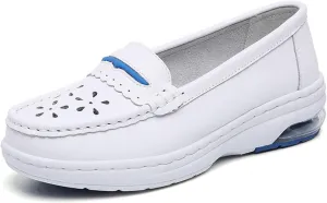 Lightweight Comfortable Nurse Shoes, Women's Slip-On Breathable Hollow Out Soft Bottom Leather Nurse Shoes, Fashionable Platform Orthopedic Slip Resistant Non Tiring Feet