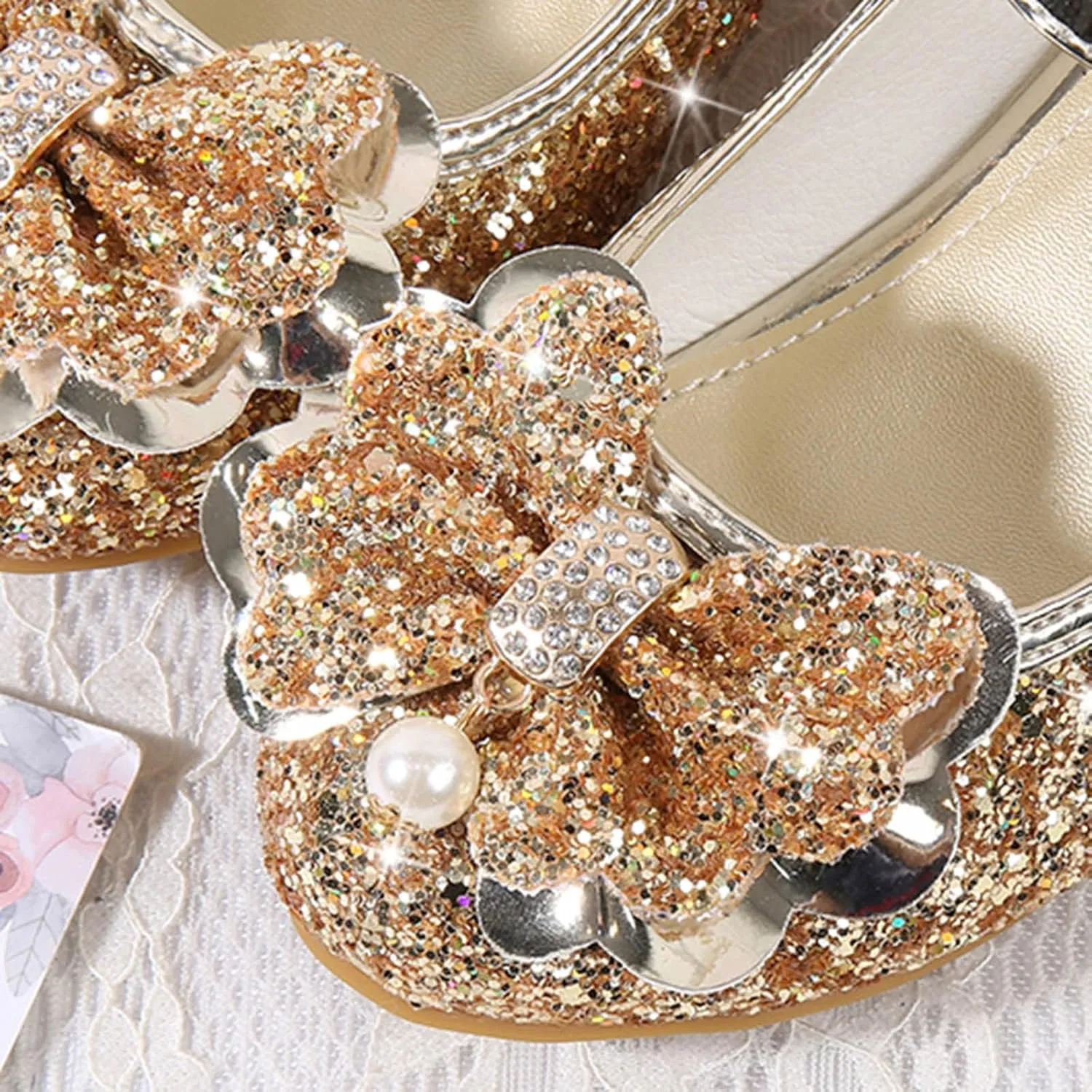 Little Girls Dress Pumps Glitter Sequins Low Heels Mary Jane Kids Party Dance Shoes Rhinestone Sandals