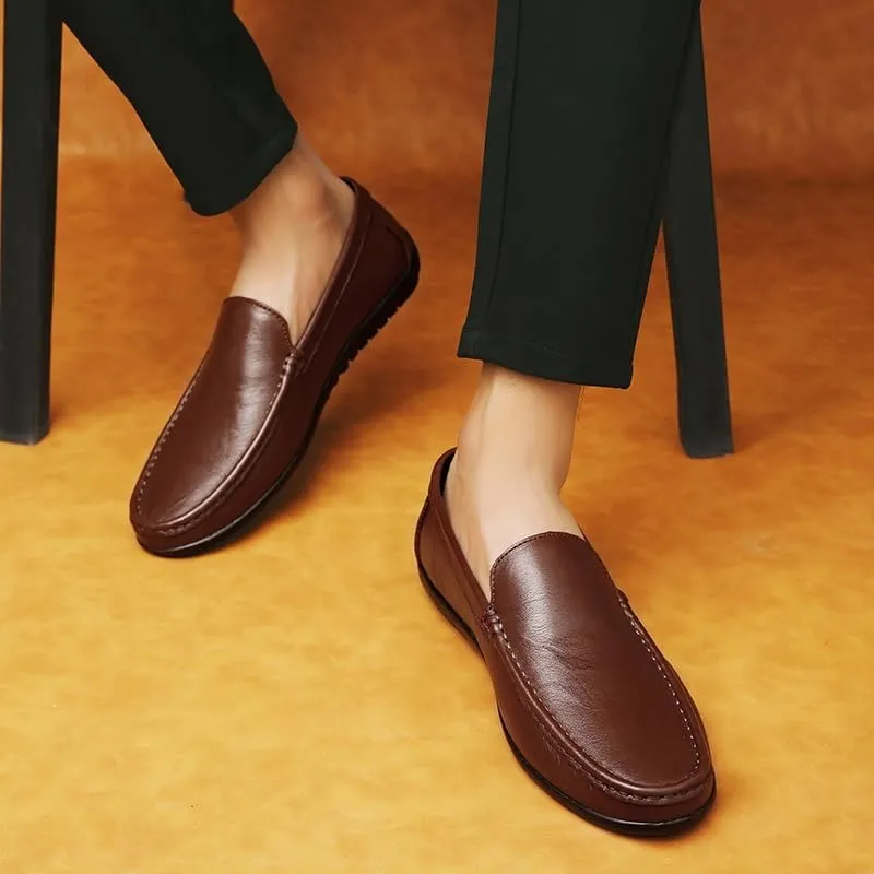 Loafers for Men Round Toe Faux Leather Loafer Shoes Anti-Slip Flat Heel Comfortable Casual Slip On
