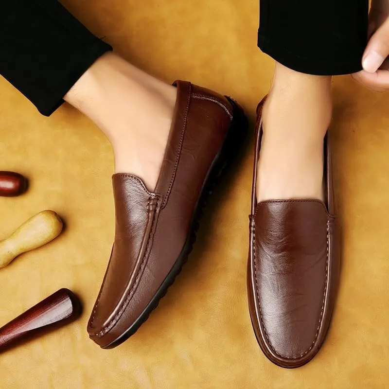 Loafers for Men Round Toe Faux Leather Loafer Shoes Anti-Slip Flat Heel Comfortable Casual Slip On