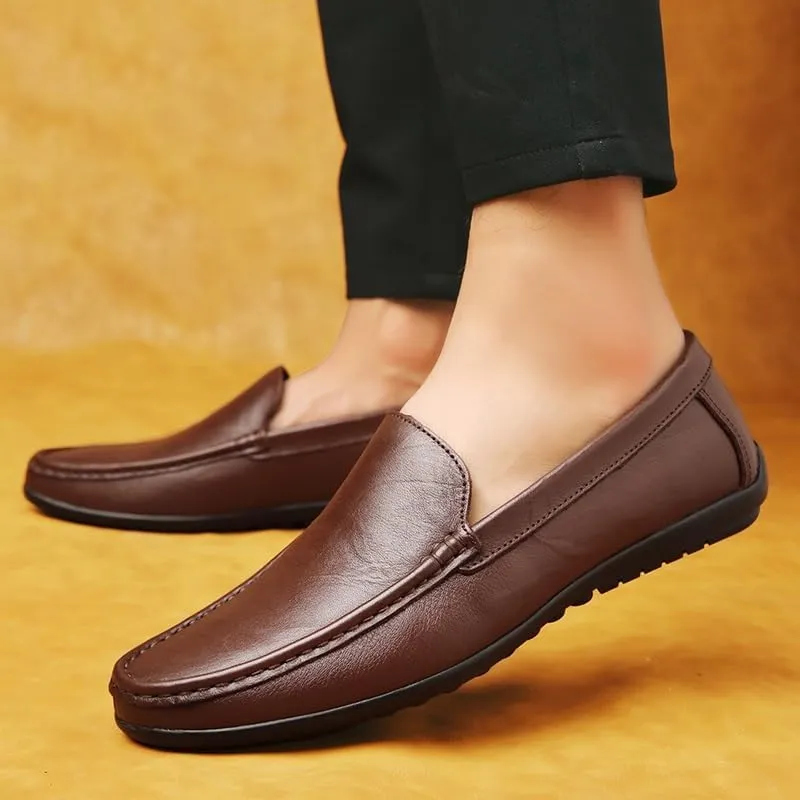 Loafers for Men Round Toe Faux Leather Loafer Shoes Anti-Slip Flat Heel Comfortable Casual Slip On