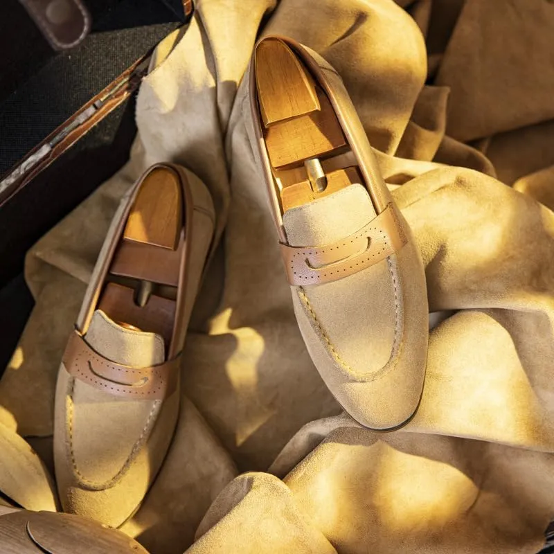 Loafers for Men Round Toe Nubuck Leather Penny Loafers Flexible Comfortable Lightweight Fashion Wedding Slip-ons