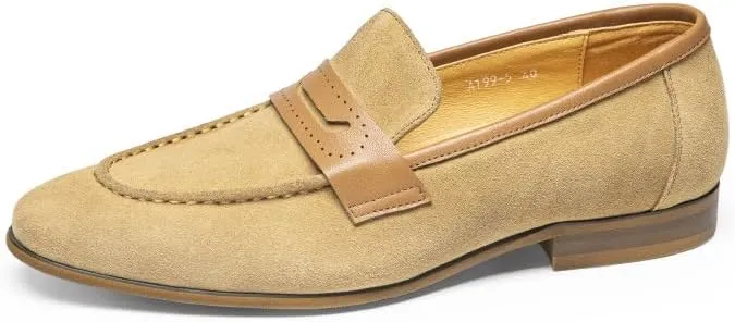 Loafers for Men Round Toe Nubuck Leather Penny Loafers Flexible Comfortable Lightweight Fashion Wedding Slip-ons