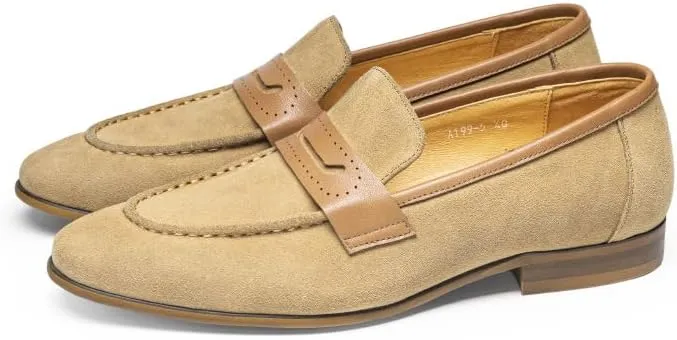 Loafers for Men Round Toe Nubuck Leather Penny Loafers Flexible Comfortable Lightweight Fashion Wedding Slip-ons
