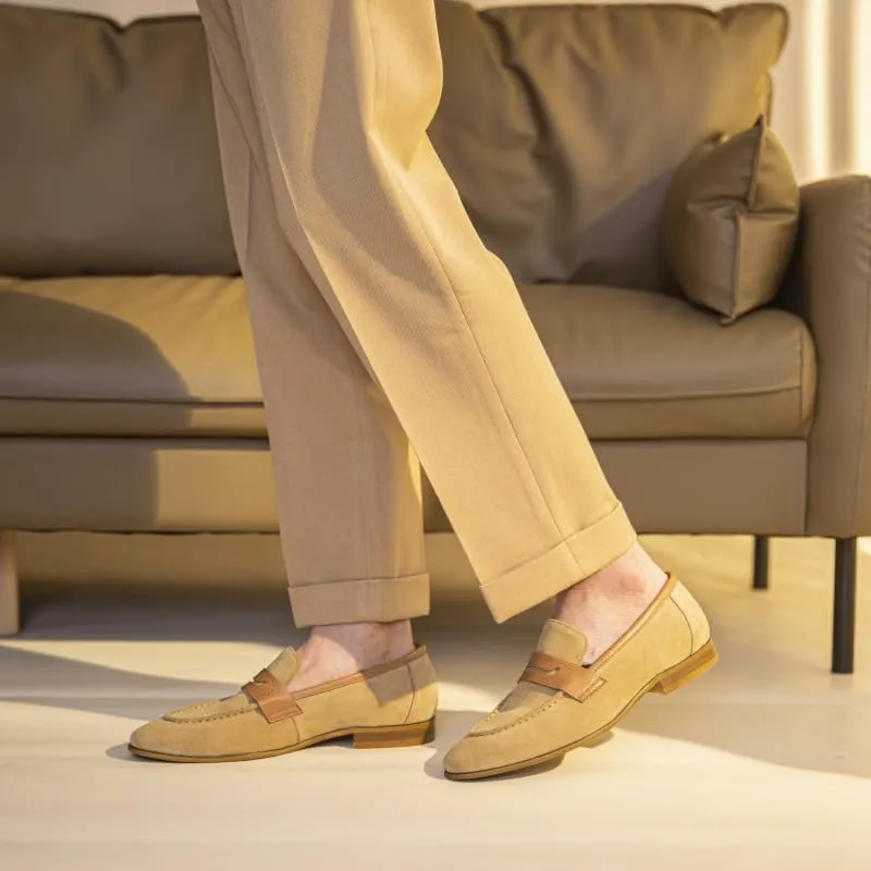 Loafers for Men Round Toe Nubuck Leather Penny Loafers Flexible Comfortable Lightweight Fashion Wedding Slip-ons