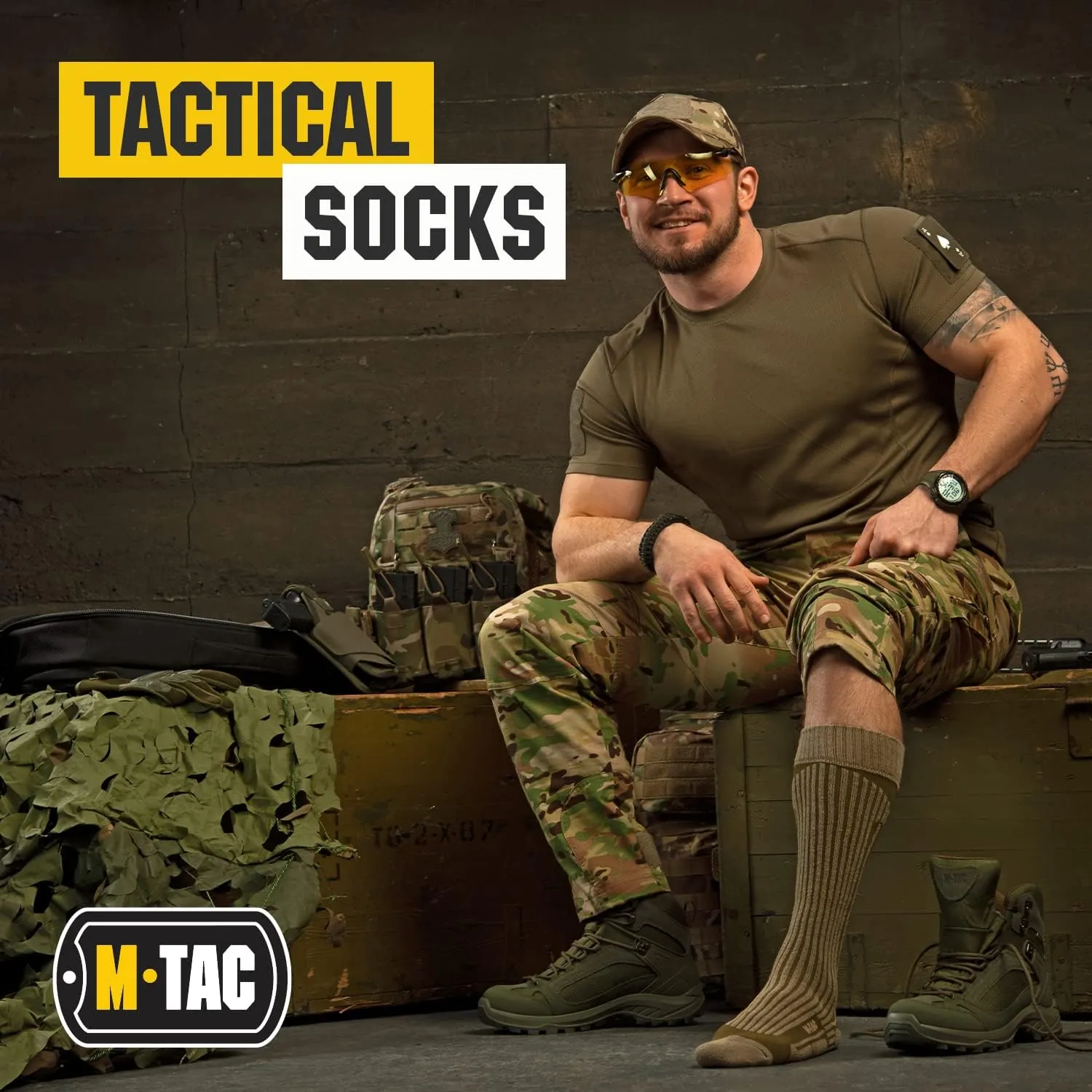 M-Tac Crew Knee High Tactical Socks 2 Pack - Military Lightweight Coolmax Moisture Wicking Army Combat Socks