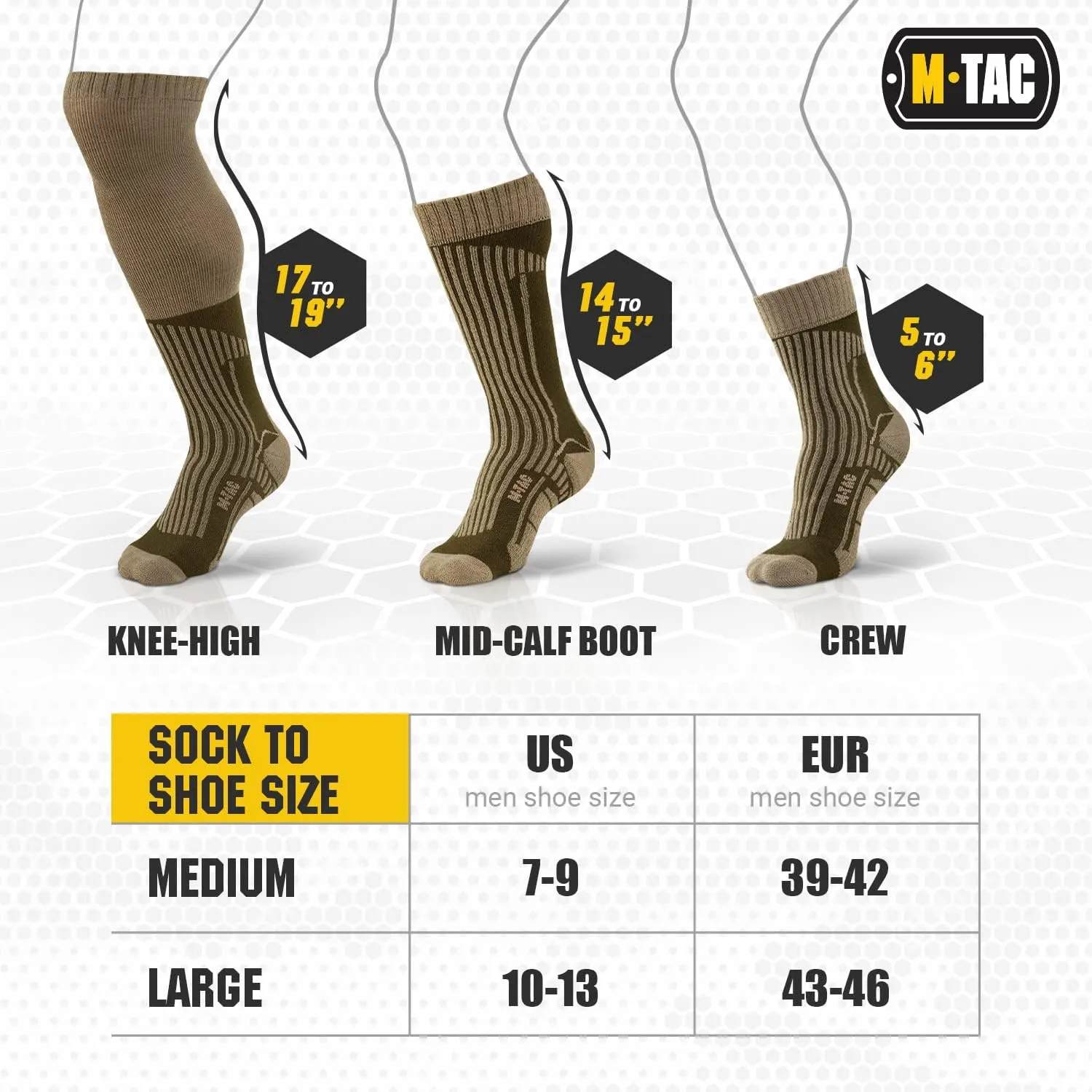 M-Tac Crew Knee High Tactical Socks 2 Pack - Military Lightweight Coolmax Moisture Wicking Army Combat Socks