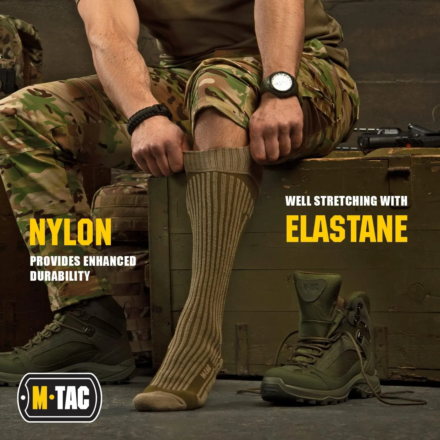 M-Tac Crew Knee High Tactical Socks 2 Pack - Military Lightweight Coolmax Moisture Wicking Army Combat Socks
