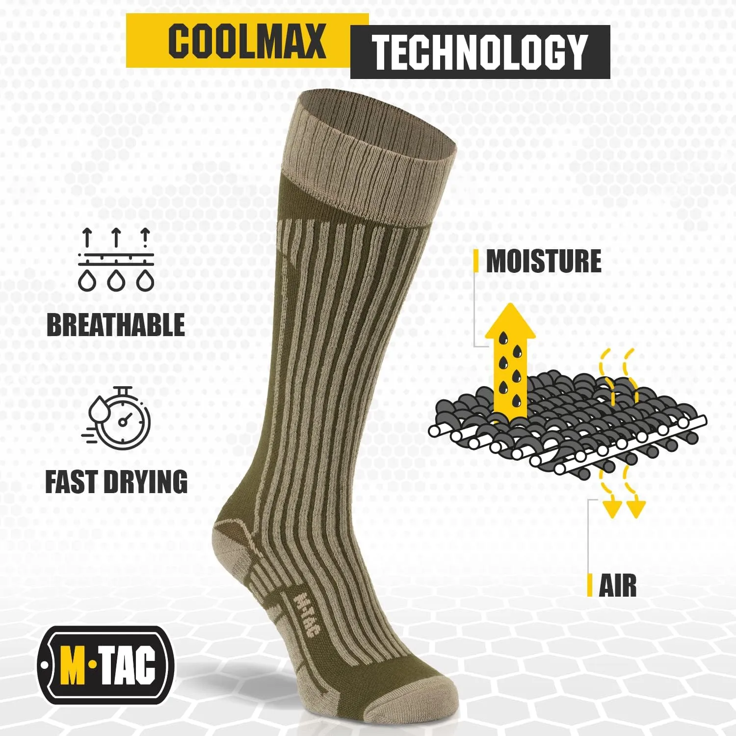 M-Tac Crew Knee High Tactical Socks 2 Pack - Military Lightweight Coolmax Moisture Wicking Army Combat Socks